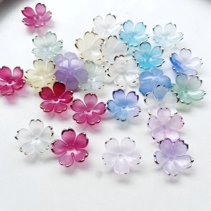 25pcs 19mm randomly mixed beautiful irregular gradient five petal flower bead diy jewelry hair bracelet decorative accessories