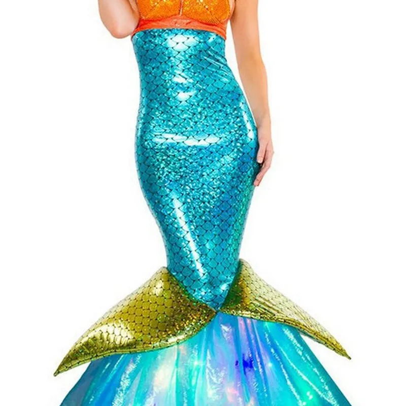 

Adult Halloween Mermaid Princess Dress Sparkling Role Play Sexy Wrap Chest Performance Evening Gown Stage Costume Women