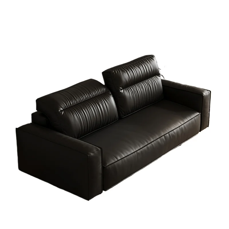 

Retro nostalgic fabric living room modern simple light luxury straight row double wabi sabi wind leather sofa