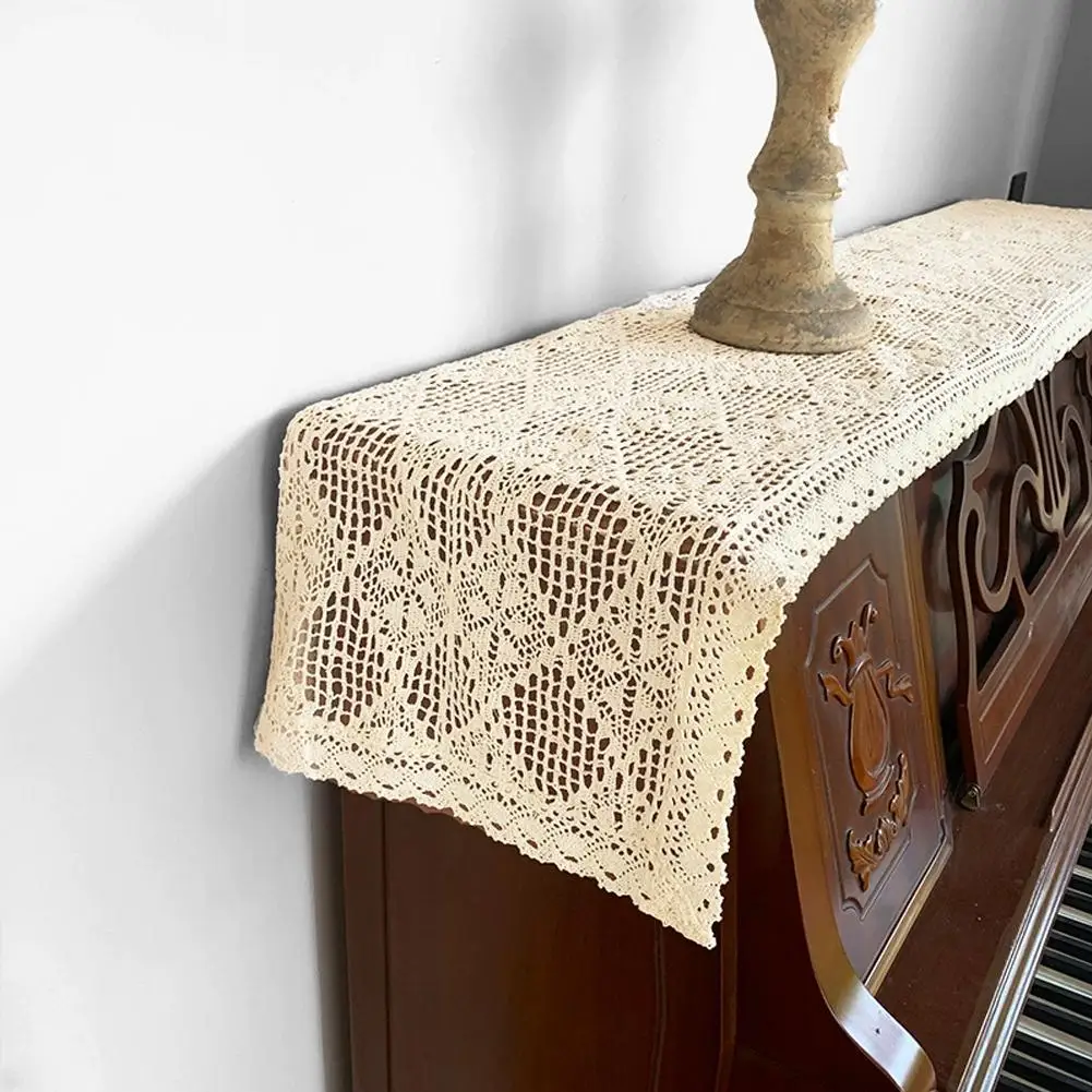 Light Luxury Polyester Cotton Hollow Tablecloth For Diningroom Study Table Flag TV Cabinet Dust Cover Solid Color Pastoral Style