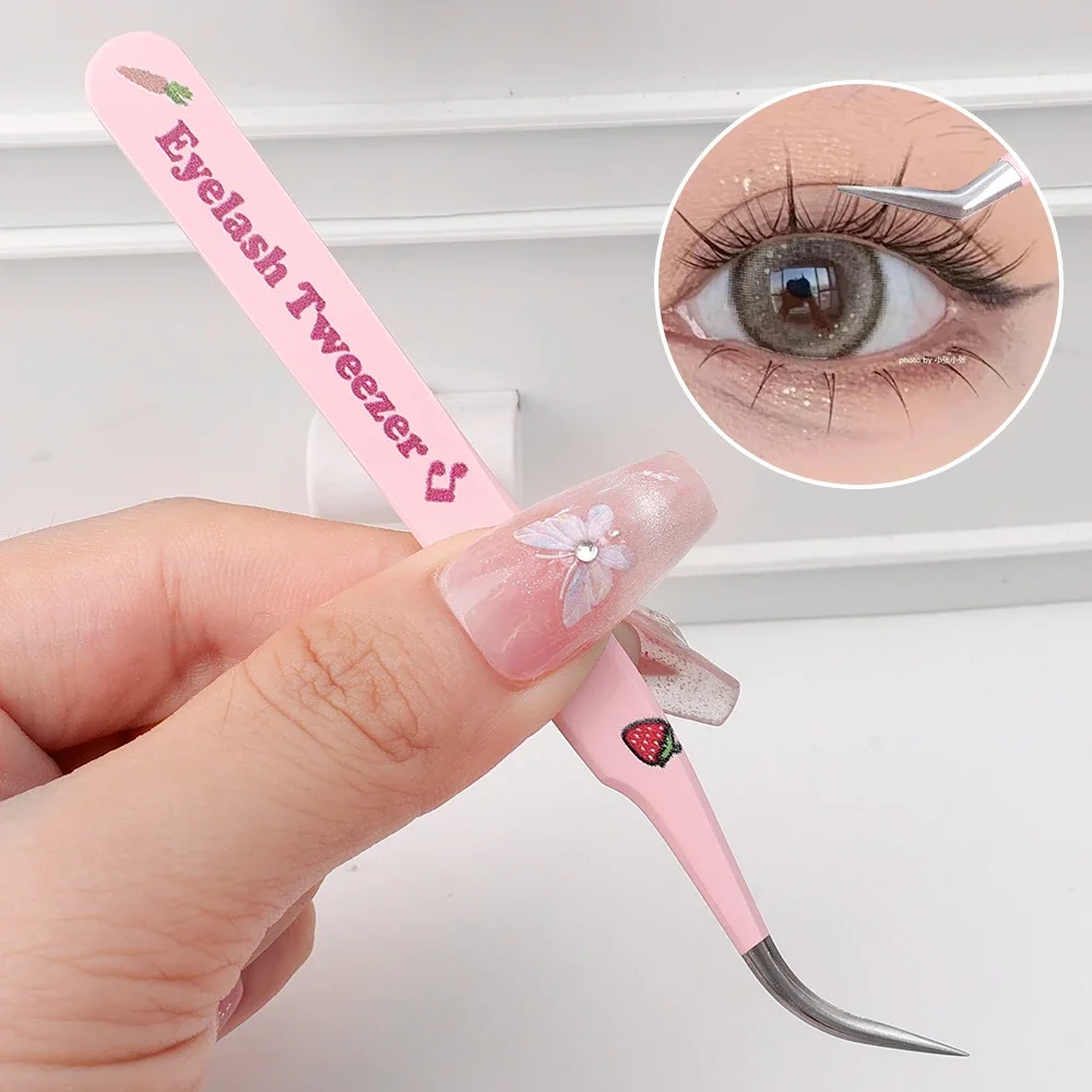 Pink Stainless Steel Eyelash Tweezers Set High-quality 3D False Lashes Extension Tweezer Makeup Tools Anti-static Eyelashes Tool