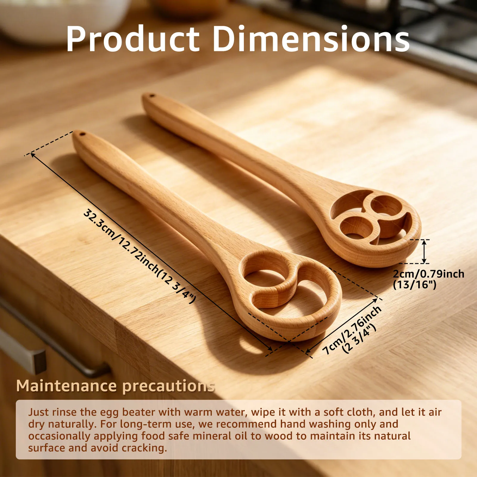2 Pcs Wooden Dough Whisk Mixing Spoons Set Long Handle Dough Stirrer Sourdough Mixing Tools for Bread Cake Cookie Baking Cooking - view 3