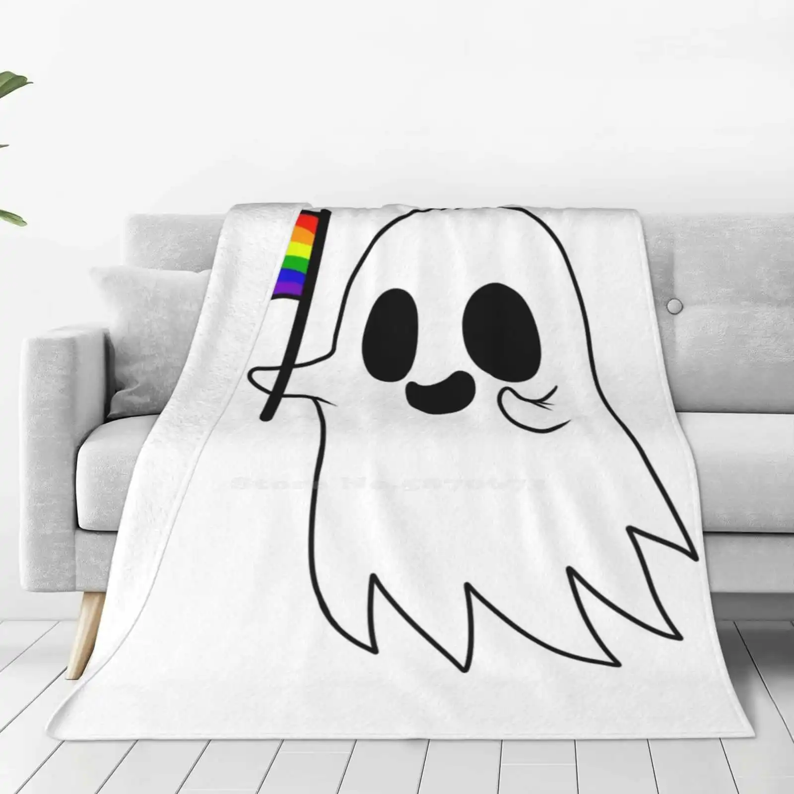 Gay Pride Ghost New Selling Custom Print Flannel Soft Blanket Ghost Halloween Spooky Gay Pride Lesbian Homosexual Flag Lgbtqa