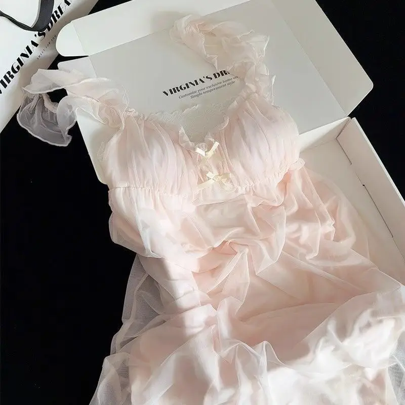 

Кружевная одежда для сна с подушкой на груди, лето 2021, новый стиль, чистое желание, кружево, милая ночная рубашка принцессы на подтяжках, домашняя одежда