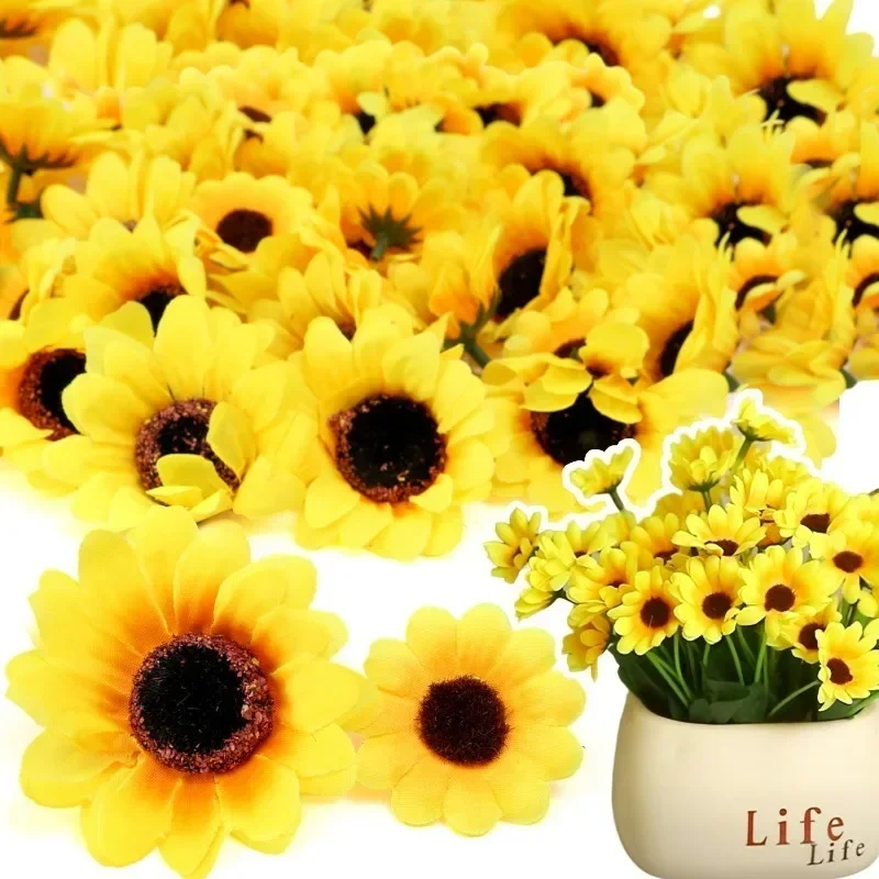 150/30x Artificial Sunflower Flower Head Silk Daisy Sunflower Head for DIY Wreath Scrapbooking Gift Box Party Decor Fake Flower