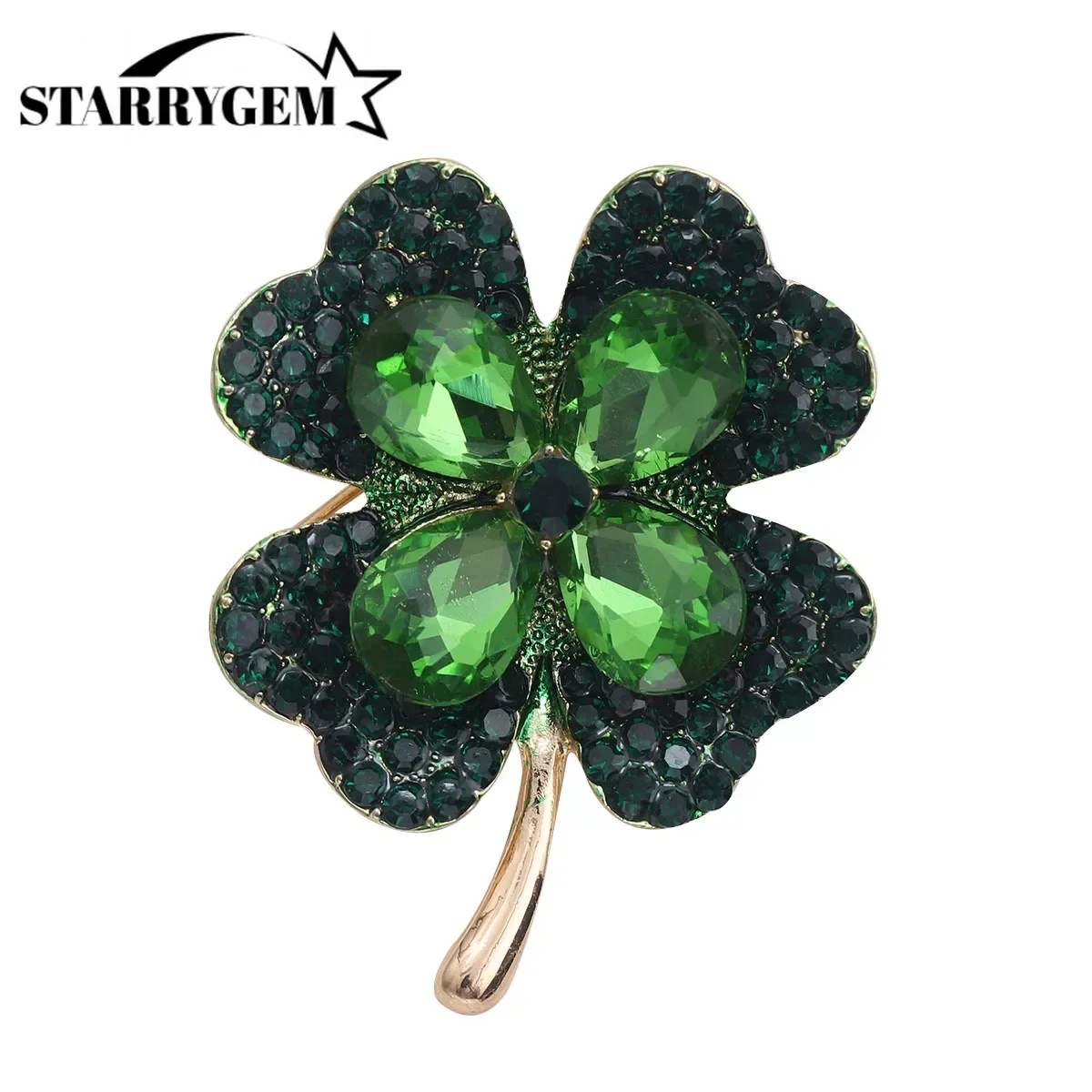 Rhinestone Four Leaf Clover Brooches for Women Unisex Glass Plant Leaf Pins Office Party Friend Gifts Jewelry Accessories