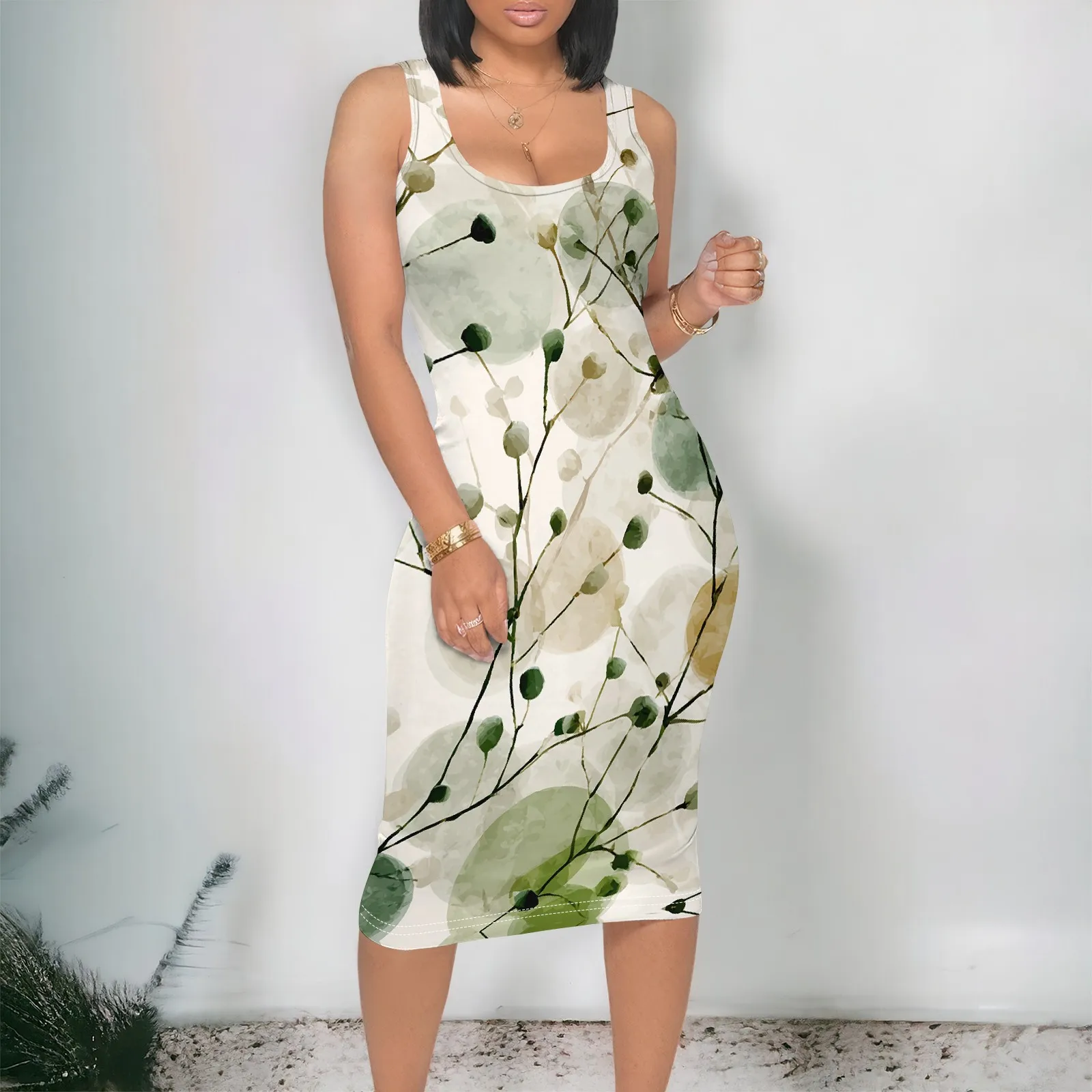 

Floral Print Women's Midi Dress 2025 New Arrival Sleeveless Tank Dress S-3XL