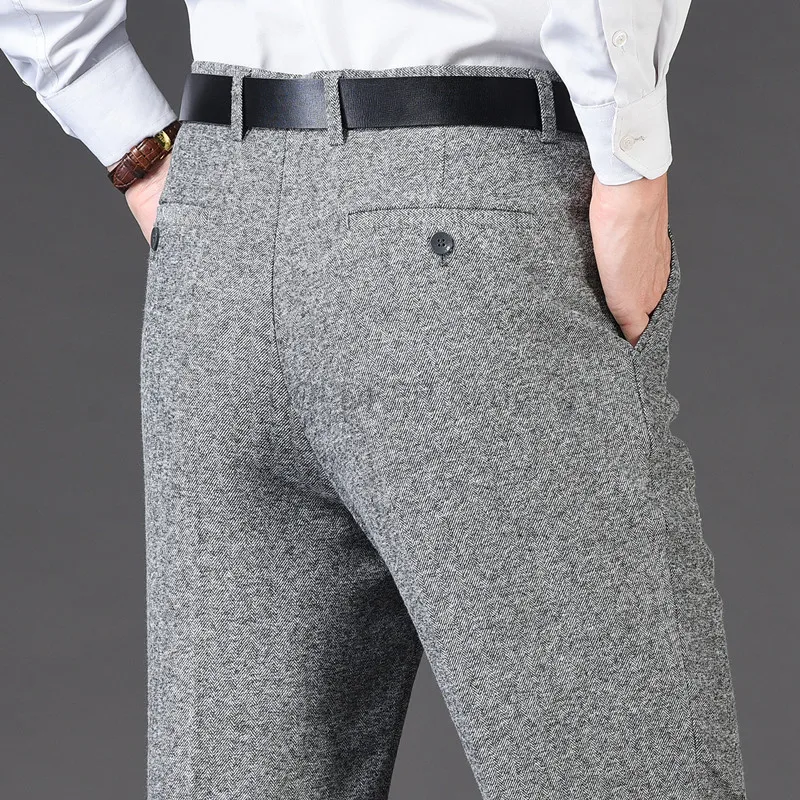 

Winter Suit Pant For Men Loose Striped Hight Waist Wool Trousers Classic Straight Formal Mens Dress Pants Business Size 42 44