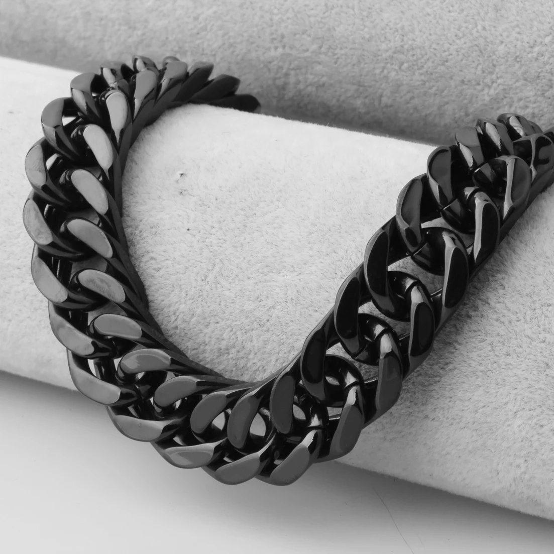 Stainless Steel Cuban Link Chain Necklace For Male 10/12/14/17MM Width Wholesale Black  Chain Mens Jewelry