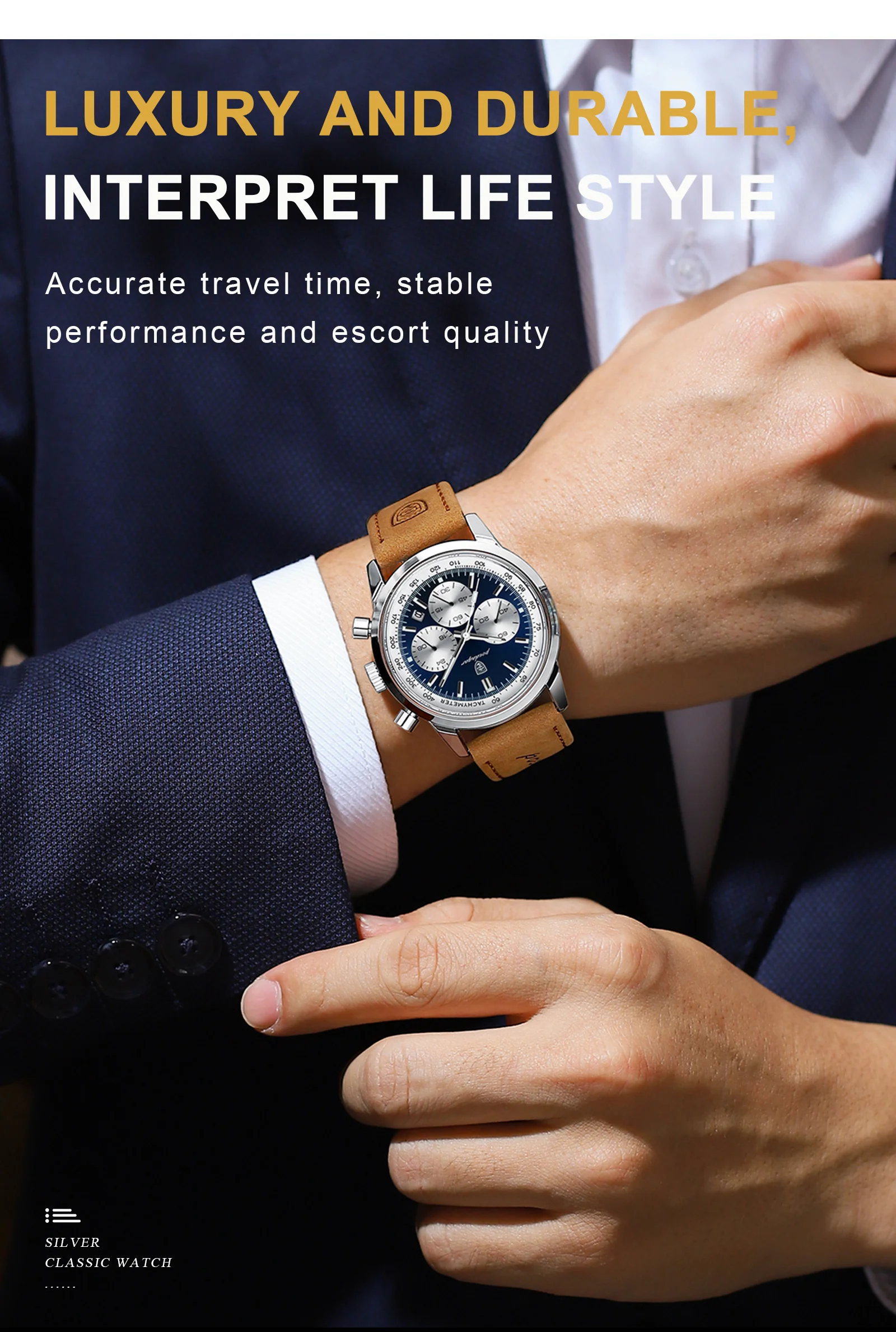 POEDAGAR Modische Herrenuhr Wasserdicht Leuchtend Leder Casual Herren-Armbanduhr Chronograph Hochwertige Herren-Quarzuhren Reloj – Detail 4