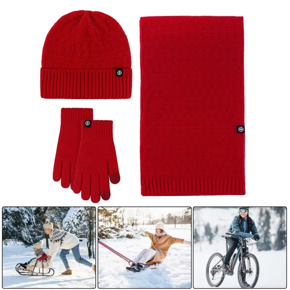 Weather Set Winter Outdoor Cycling Skiing Dome Neck Wrap Set with Thick Knitted Warm Cap Scarf Gloves Windproof Elastic for Men