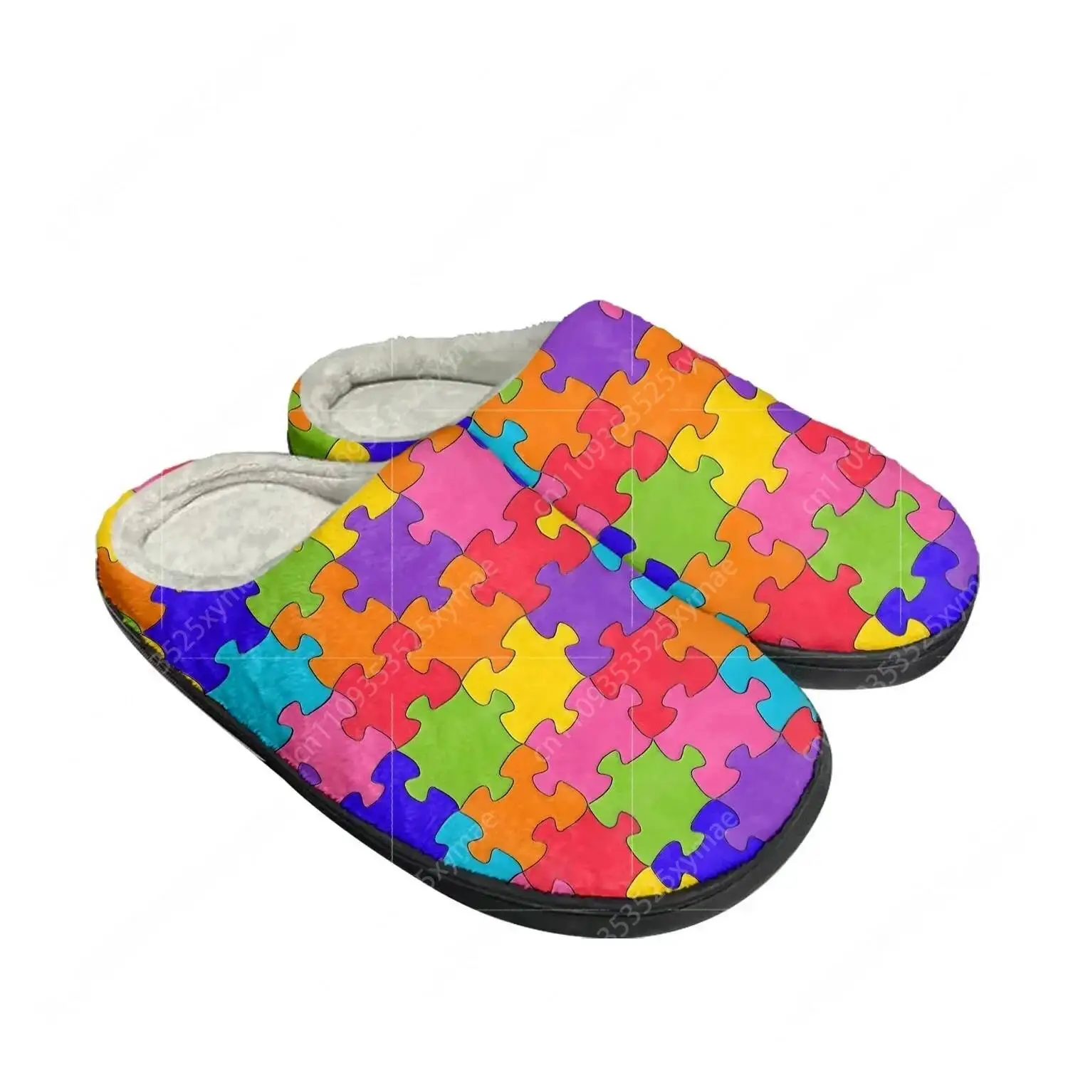 Puzzle Printing Pop Home Cotton Custom Slippers Mens Womens Sandals Plush Bedroom Casual Keep Warm Shoe Thermal Slipper Black