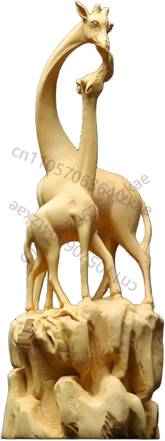 

Handcrafted Boxwood Wooden Giraffe Figurines Set of 2 Sculpture Ornament Symbol of Love Prosperity Office Desk Table Home Decor