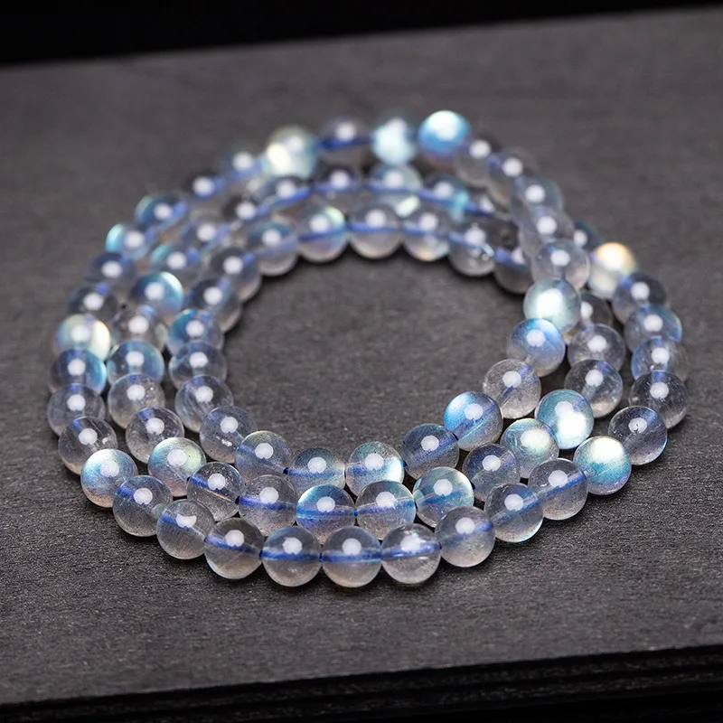 NaturalGray Moonstone Three Circles Multi-Circle Bracelet Female Ice-like Labradorite Colorful Blue Light Moon Stone