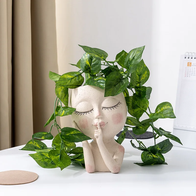 Face Planter Pot Face Flower Pot For Indoor Outdoor Plants Cute Lady Resin Succulent Planter With Drainage Hole Garden Decor
