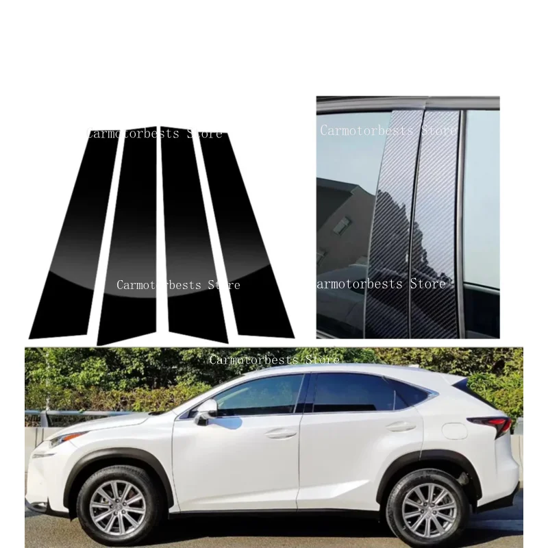 4PCS Glossy Black Silver Carbon Pillar Post Fit For LEXUS NX 200 200t 300 300h 2015-2021Door Window Column BC Trim Sticker Cover