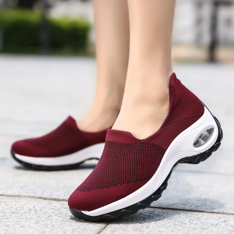 Breathable Knitted Women Sneakers Female Air Cushion Mesh Running Shoes Non-slip Light Lady Casual Shoes For Walking Working