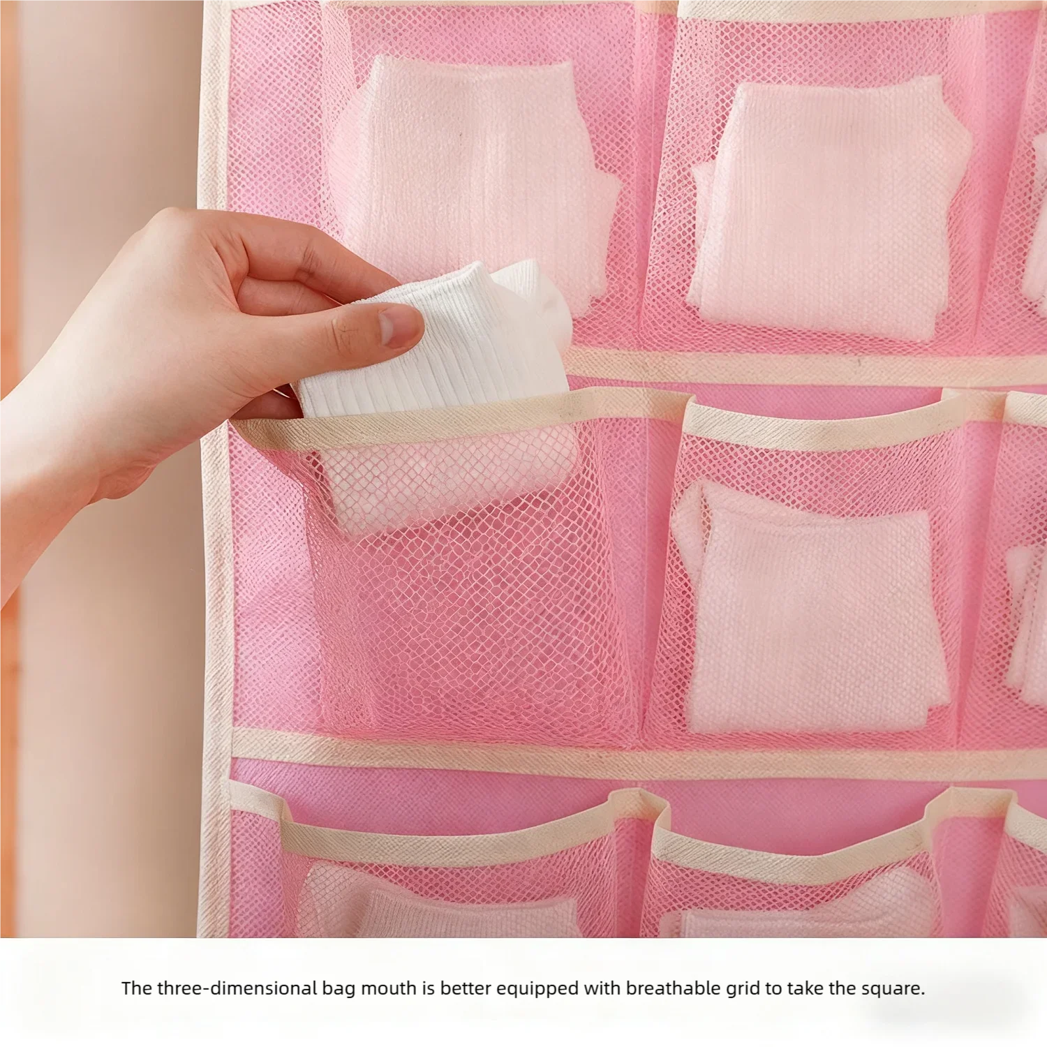 2-sided 36 grids Hanging Storage Bag Underwear Socks Bras Home Use Wardrobe Hanging Bag Pink Grey Beige Modern Simple Style