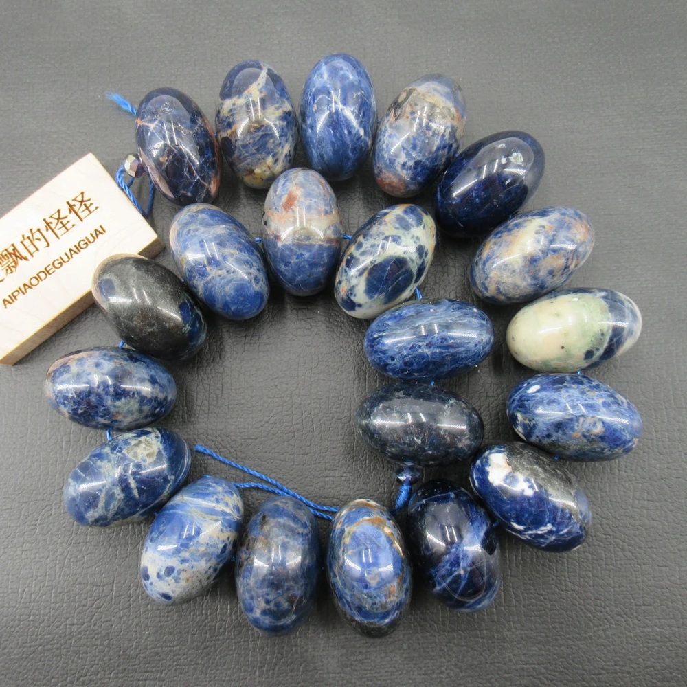 

APDGG Big 30mm Stone Huge Blue Sodalite Gems Smooth Heavy Rondelle Strands Jewelry DIY