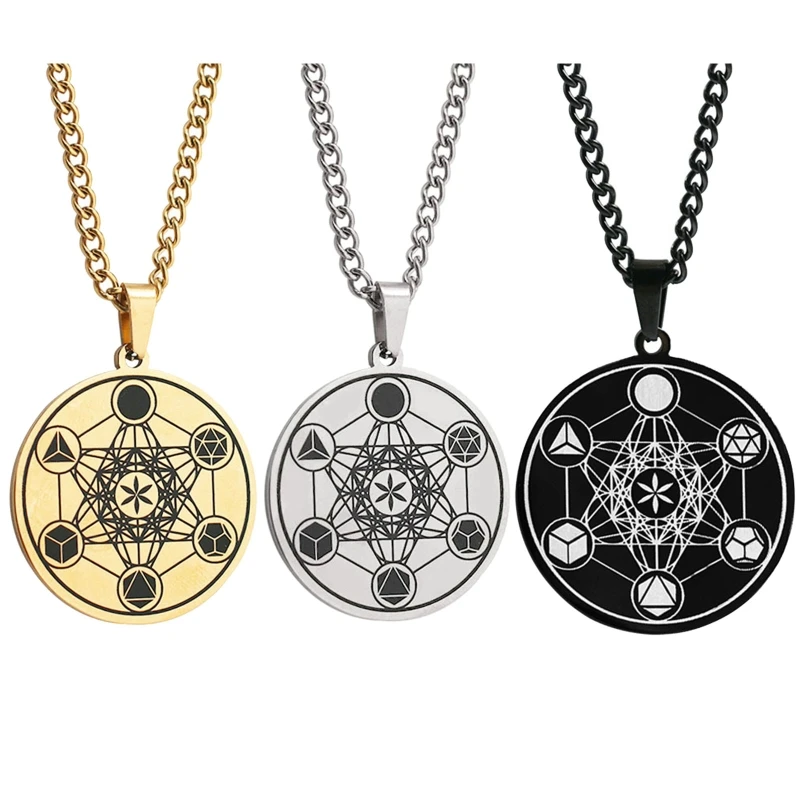 Mens Necklace Angel Seal Solomon Male Circle Ogan Flower of Life Metatron Life Amulet- Pendant Jewelry