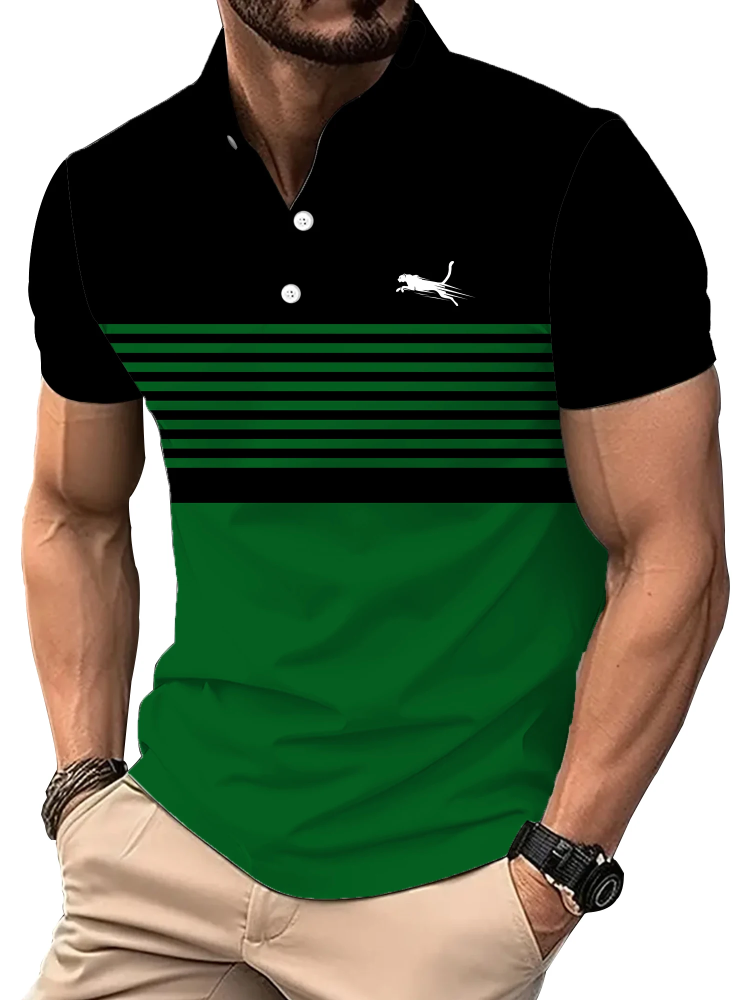 

2024 Golf Wear Men Fashion Short -sleeved Striped Stamps Poloshan Casual Lapel POLO Shirt Men's Clothing Tops