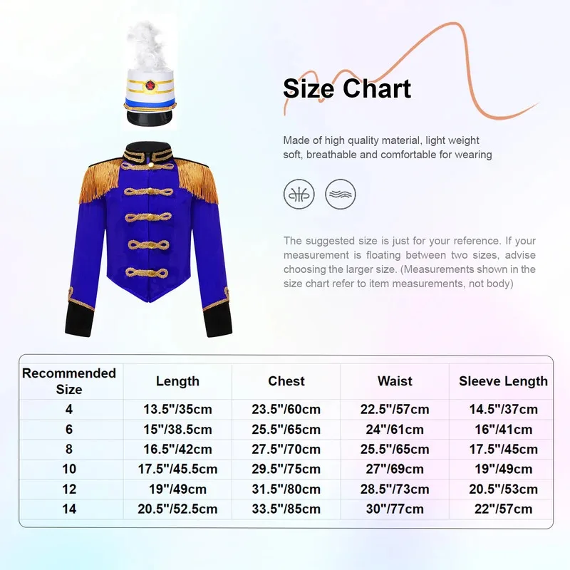 Kids Boys Girls Halloween Circus Ringmaster Costume Drummer Major Marching Band Uniforms with Soldier Hat