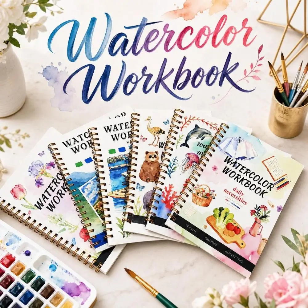 200GSM Watercolor Workbook Flower Scenery Animal Spiral-Bound Watercolor Painting Book Thickened Artistic Coloring Sketchbook