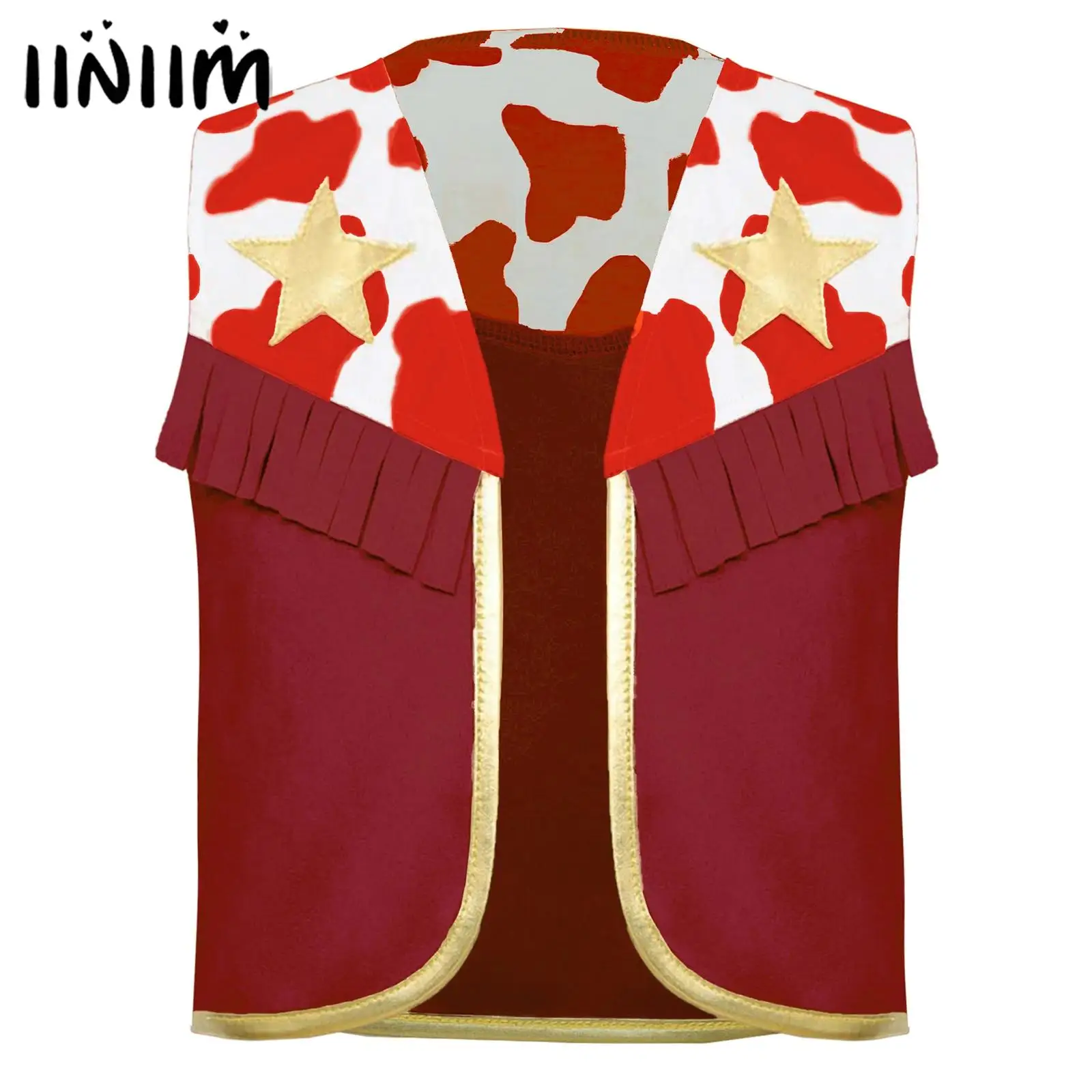 

Ковбойский костюм в стиле вестерн для девочек и мальчиков, детский ковбойский жилет с бахромой и рисунком коровы, костюм на Хэллоуин, наряды для вечеринок