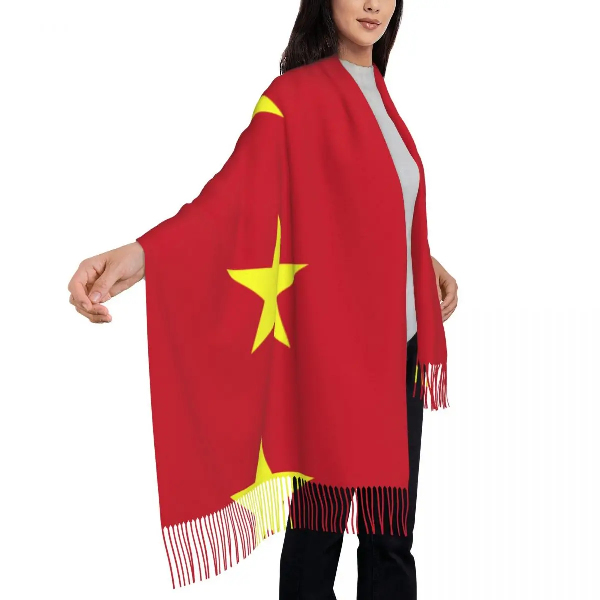 Vietnam Flag Women's Pashmina Shawl Wraps Fringe Scarf Long Large Scarf