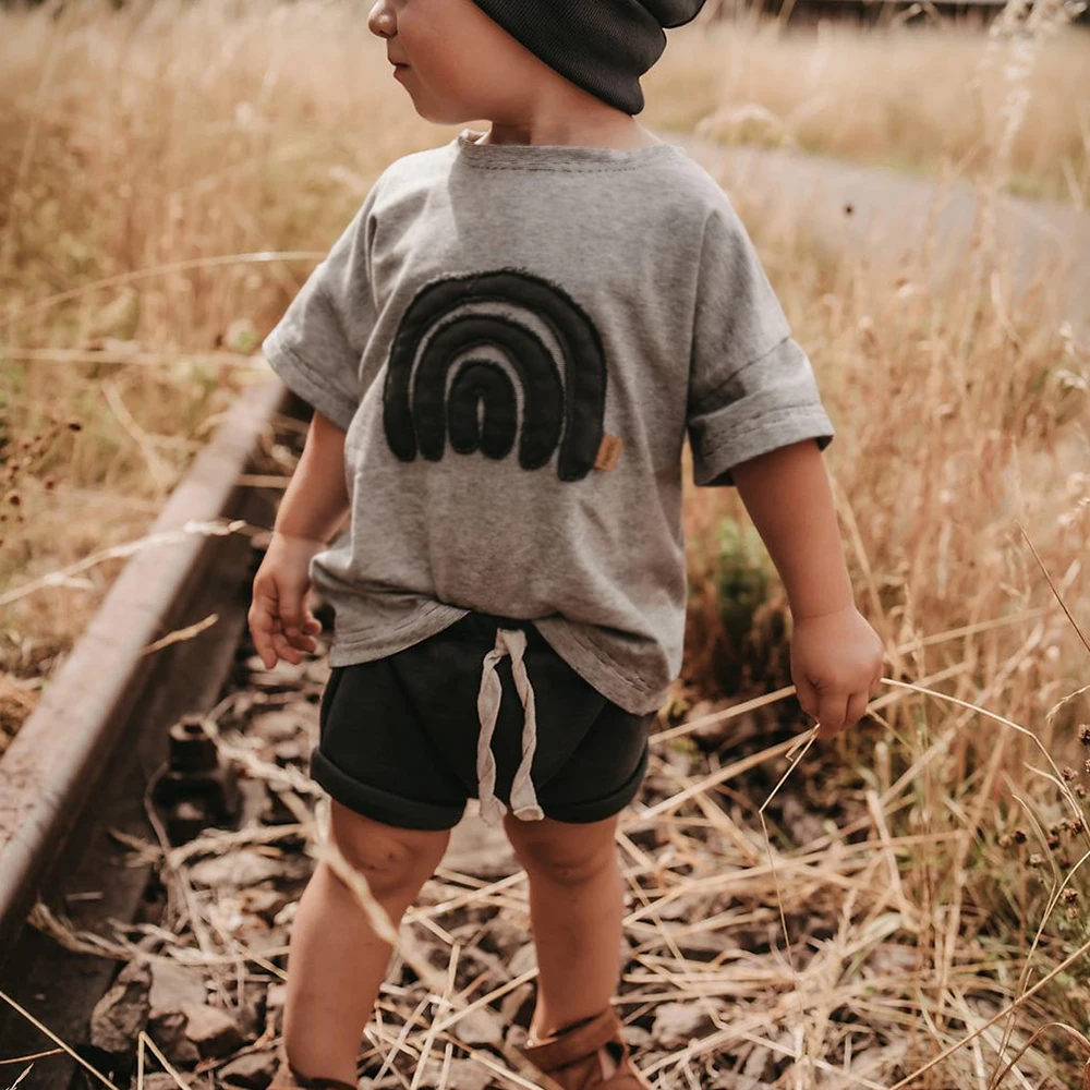 INS-T-shirt à Manches Courtes pour Bébé Garçon, en Coton Doux, Motif Arc-en-Ciel, pour Été