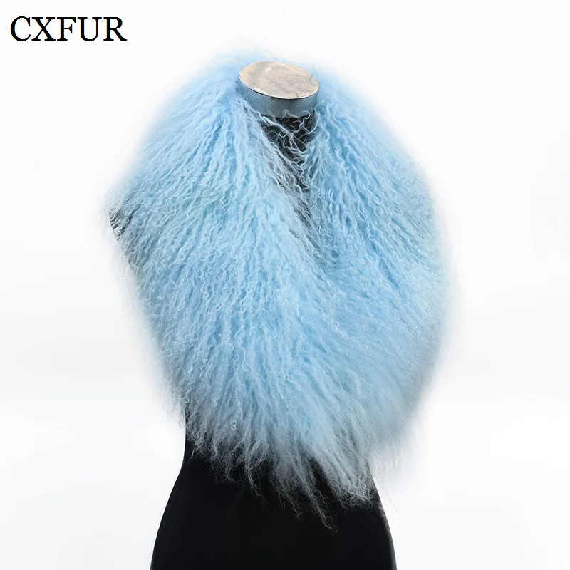 CX-A-52B Casual Design Daily Accessory Furry Real Mongolian Lamb Fur Collar for Women