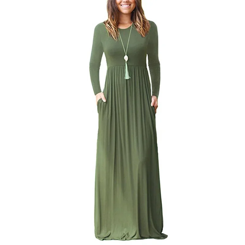 Women Dress Spring and Autumn New Long Sleeve Pocket Dress Vestidos Elegantes Para Mujer Robe Femme Dress for Women Ropa Mujer