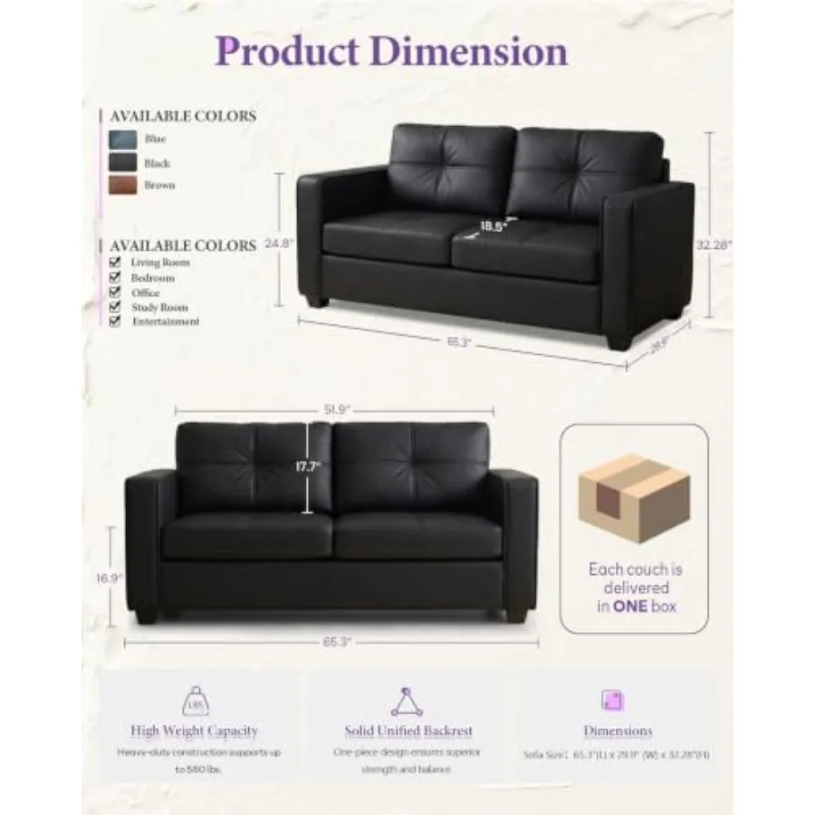 65'' Faux Leather Loveseat with USB for Living Room, Black, Premium Soft Texture and Built-in Charging Ports