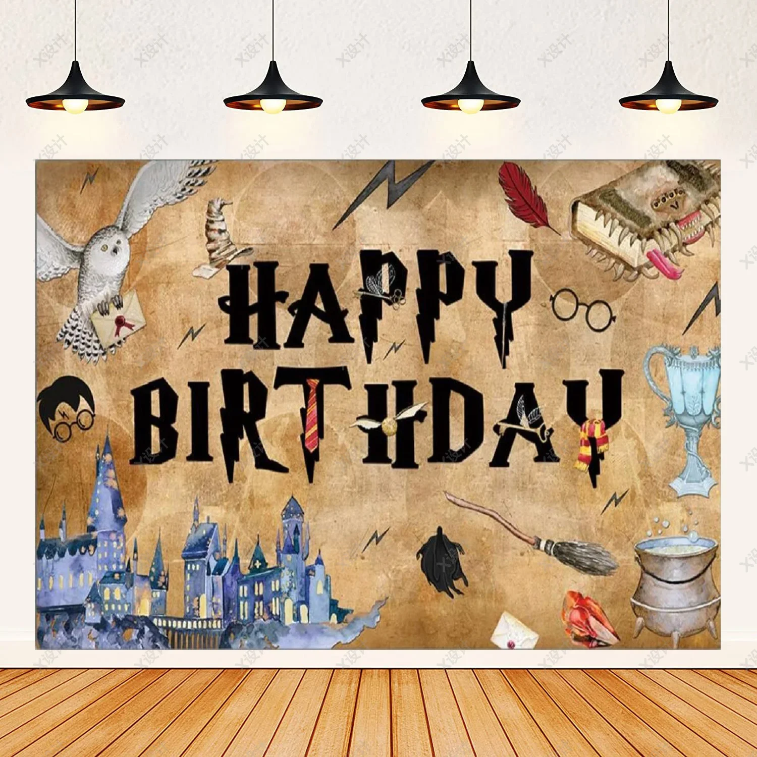 Fondo de la Academia Mágica del Castillo del Mago de dibujos animados, decoración de fondo de mesa de pastel para fiesta de cumpleaños infantil, cartel de plataforma 9 3/4, accesorios para fotos