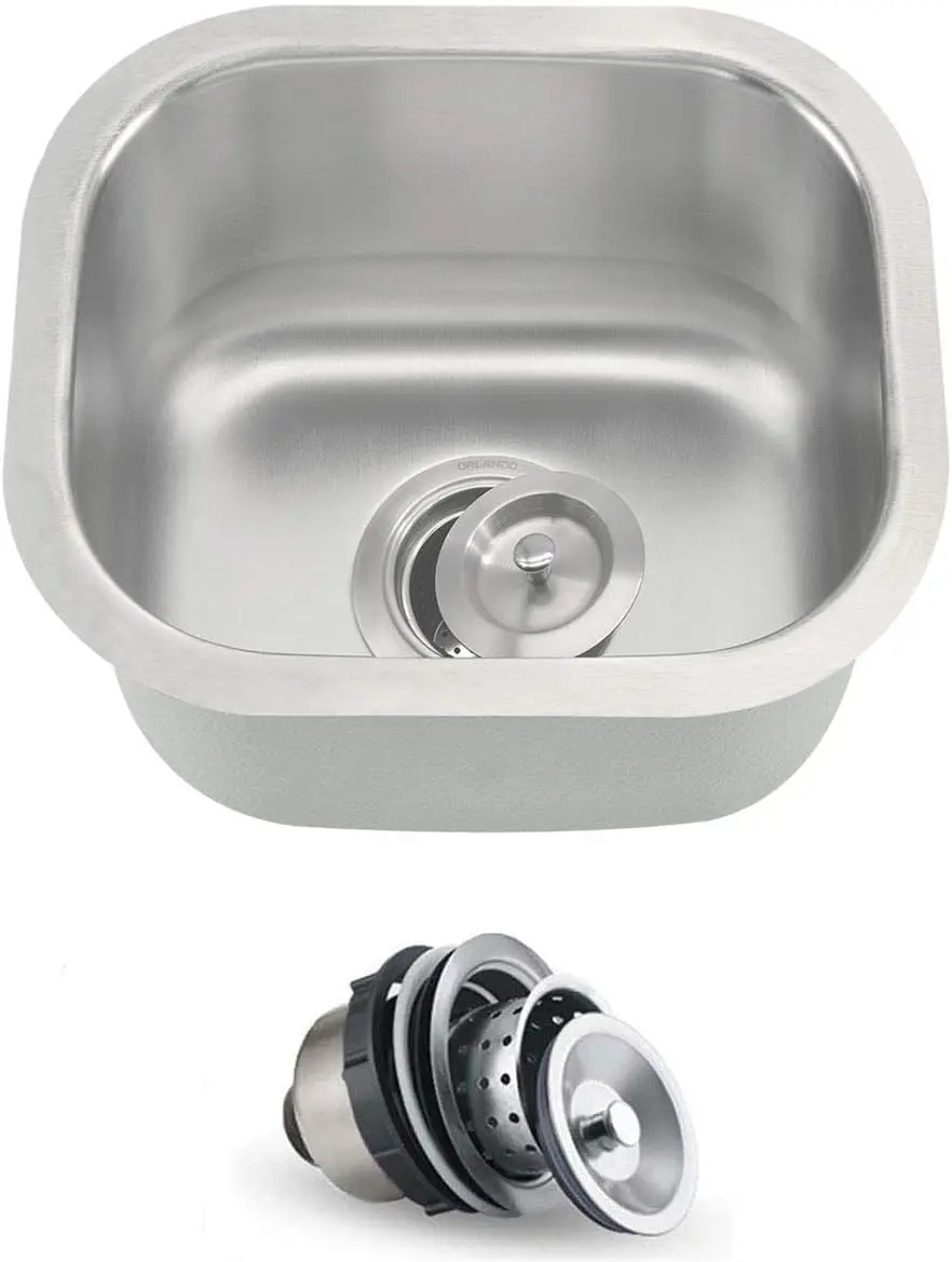 

13 x 13 inch Small Bar Sink Undermount Single Bowl Stainless Steel 18 Gauge Kitchen Sink With Basket Strainer