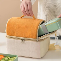 Portable Double Layer Insulated Lunch Bag Velvet Lunch Box Accessories Large Food Cooler Ice Bag Container Thermal Bento Pouch