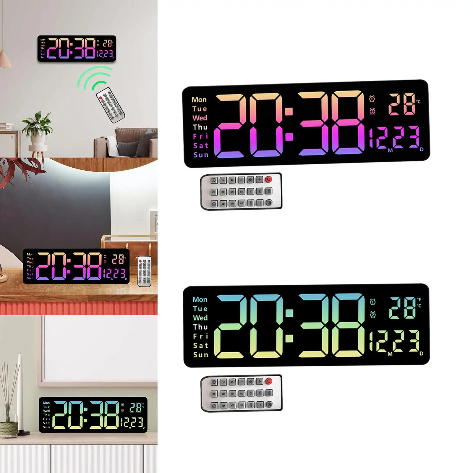 Large Wall Clock with Temperature Display Date/Day Wall Mounted Digital Clock