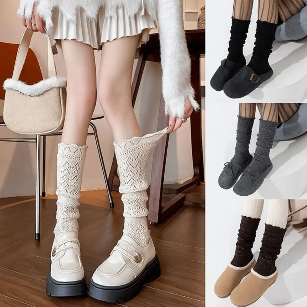 

New Knitted Hollow Calf Socks Breathable Harajuku Street Stacked Long Tube Socks Casual Warmth Mid Tube Socks Women Girls