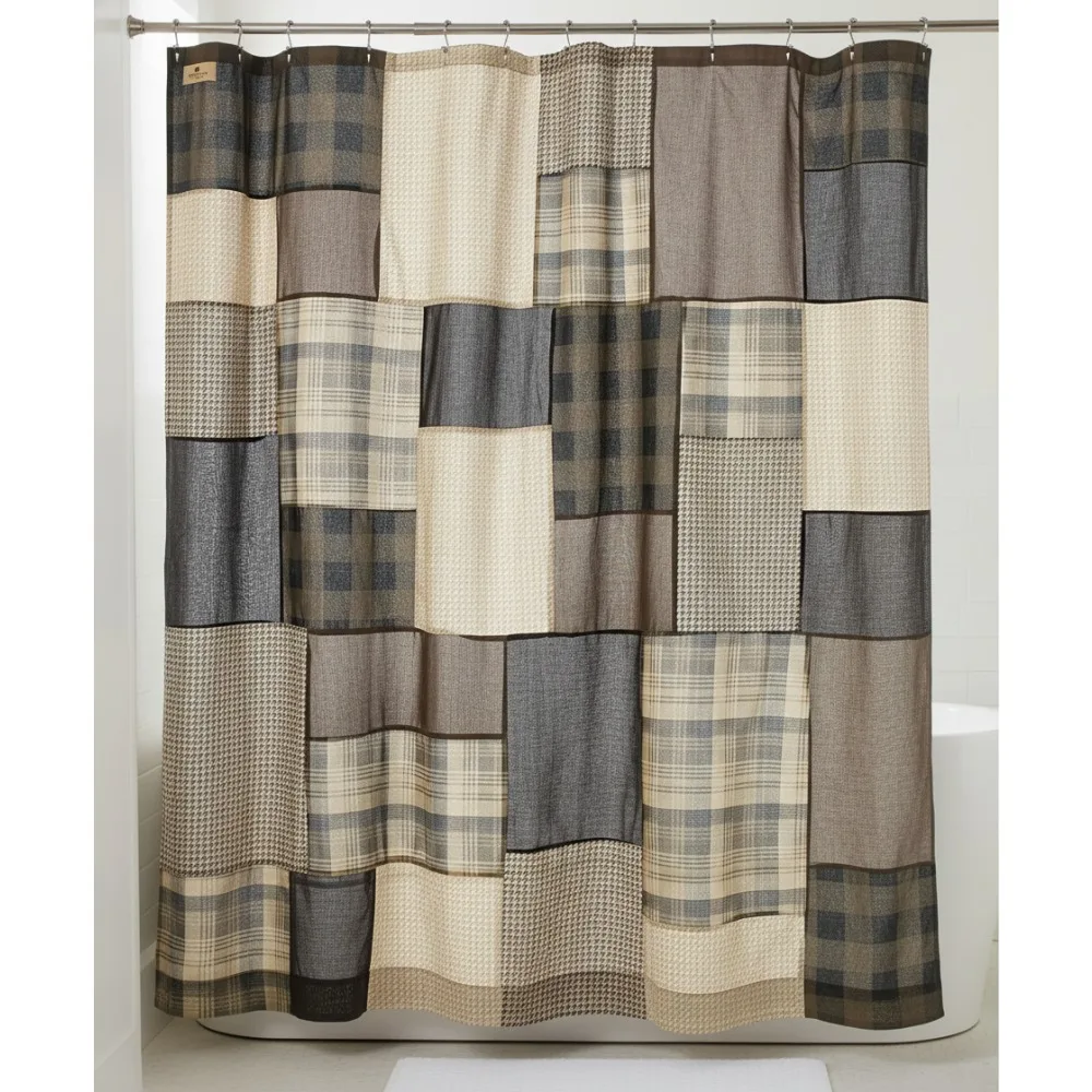 

Cozy Plaid Lodge Shower Curtain, 100% Cotton Water-Resistant Bathroom Decor for Rustic Cabins