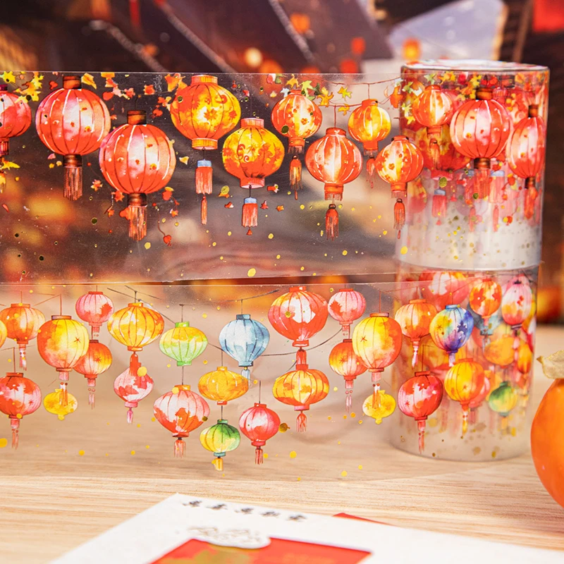 Journal GO 5x200cm Red Lantern Festival Collage PET Tape Stickers Landscaping Material Creative DIY Journal Scrapbooking Card