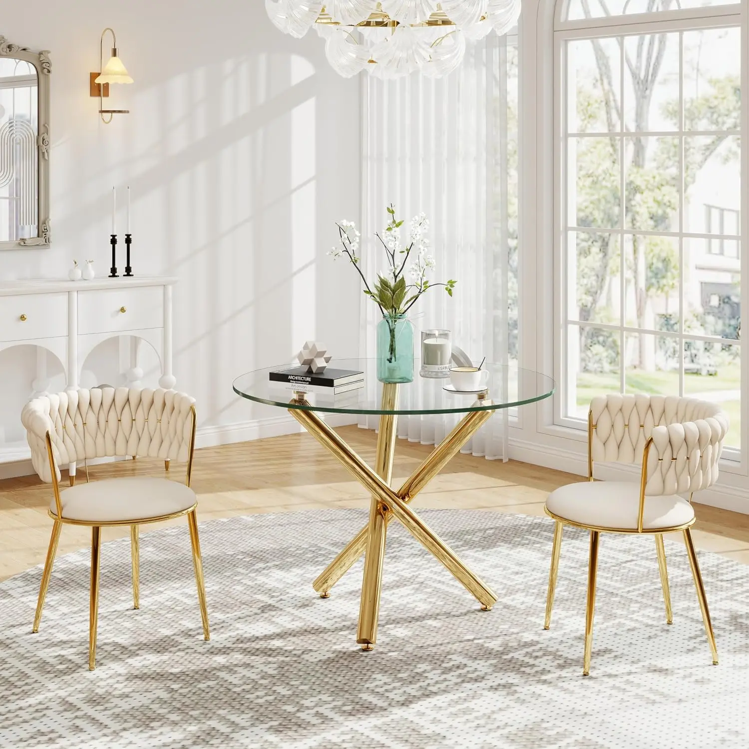 Round Glass Dining Table Set for 2, 36