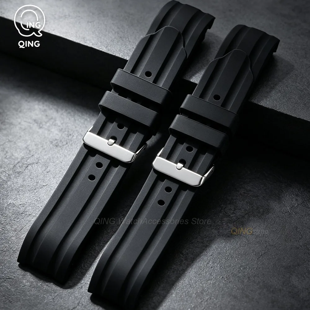18mm 20mm 22mm 24mm Waterproof Bracelet for Men Women Curved End Universal Sport Watch Band Thickened Soft Silicone Watch Straps