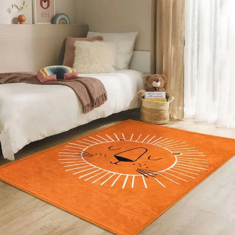 Alfombra rectangular mullida para sala de estar, León peludo, alfombra de juego para guardería para niños, alfombra de dormitorio de felpa naranja para niños, Alfombra de bebé suave