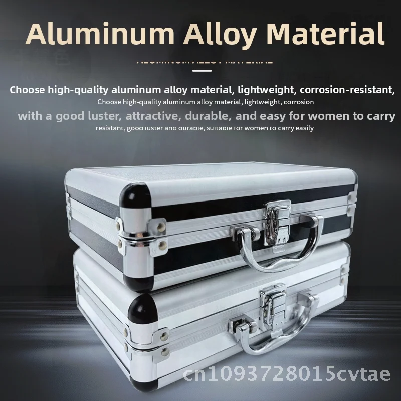 Przenośny kufer narzędziowy ze stopu aluminium z zabezpieczeniem hasłem, metalowy kufer z klapką do przechowywania mikrofonów i akcesoriów do czyszczenia uszu, możliwość personalizacji.