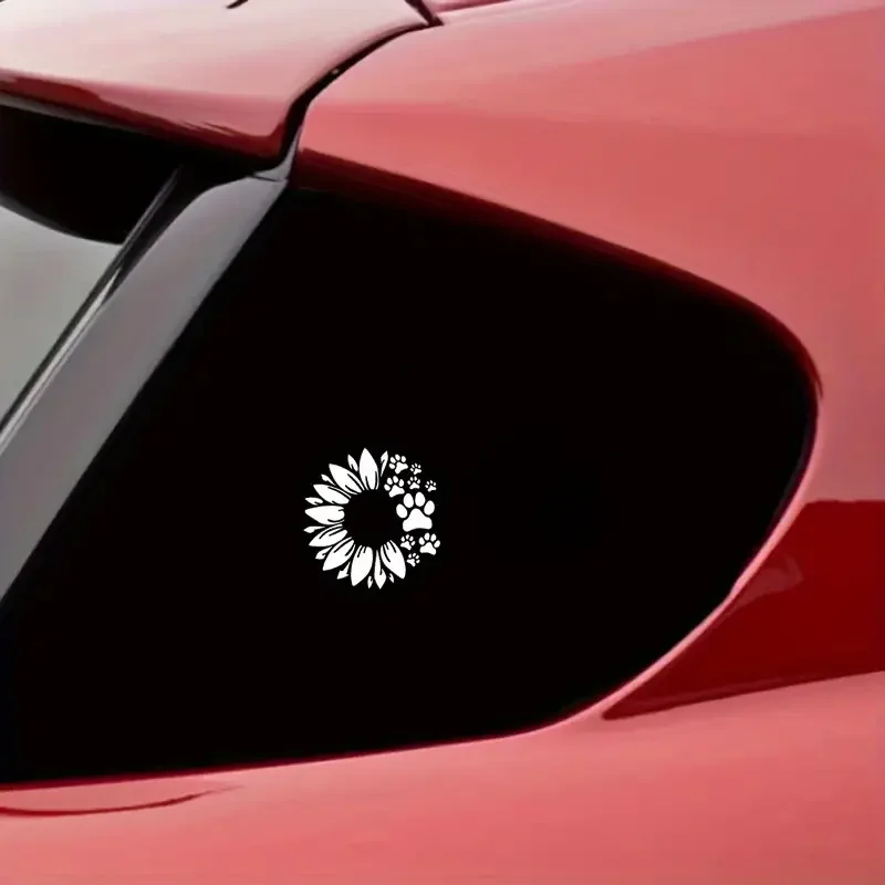 Sunflower and Paw Prints Vinyl Decal for Car, Truck, Van, Wall, Laptop - Material: Vinyl view 3
