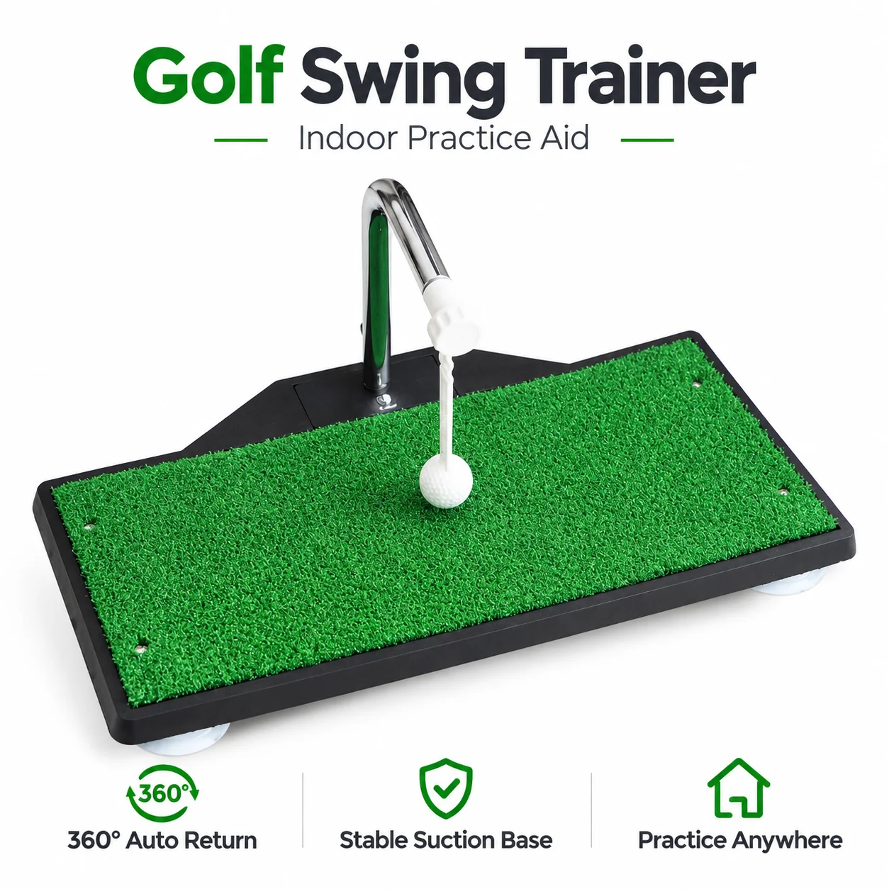 AOLIVIYA Golf Swing Trainer 360 Degree Automatic Ball Return Golf Hitting Mat Indoor Practice Aid With Suction Cup Base