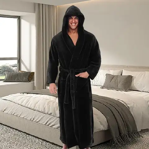 남성용 후드 목욕 가운, 플란넬 로브, 긴 목욕 가운, 홈 가운, 부드러운 푹신한 후드 목욕 가운, 빠른 건조 라운지 목욕 가운