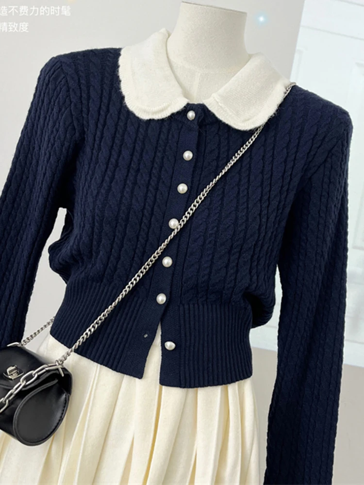 [oein] CloudSweet White Cloud Sweet Miu Series Good Girl Collar Sweater+pleated Knitted Skirt Set