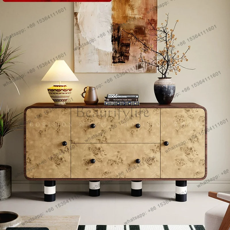 PG wabi-sabi medieval solid wood dining side cabinet living room household Italian minimalist storage cabinet