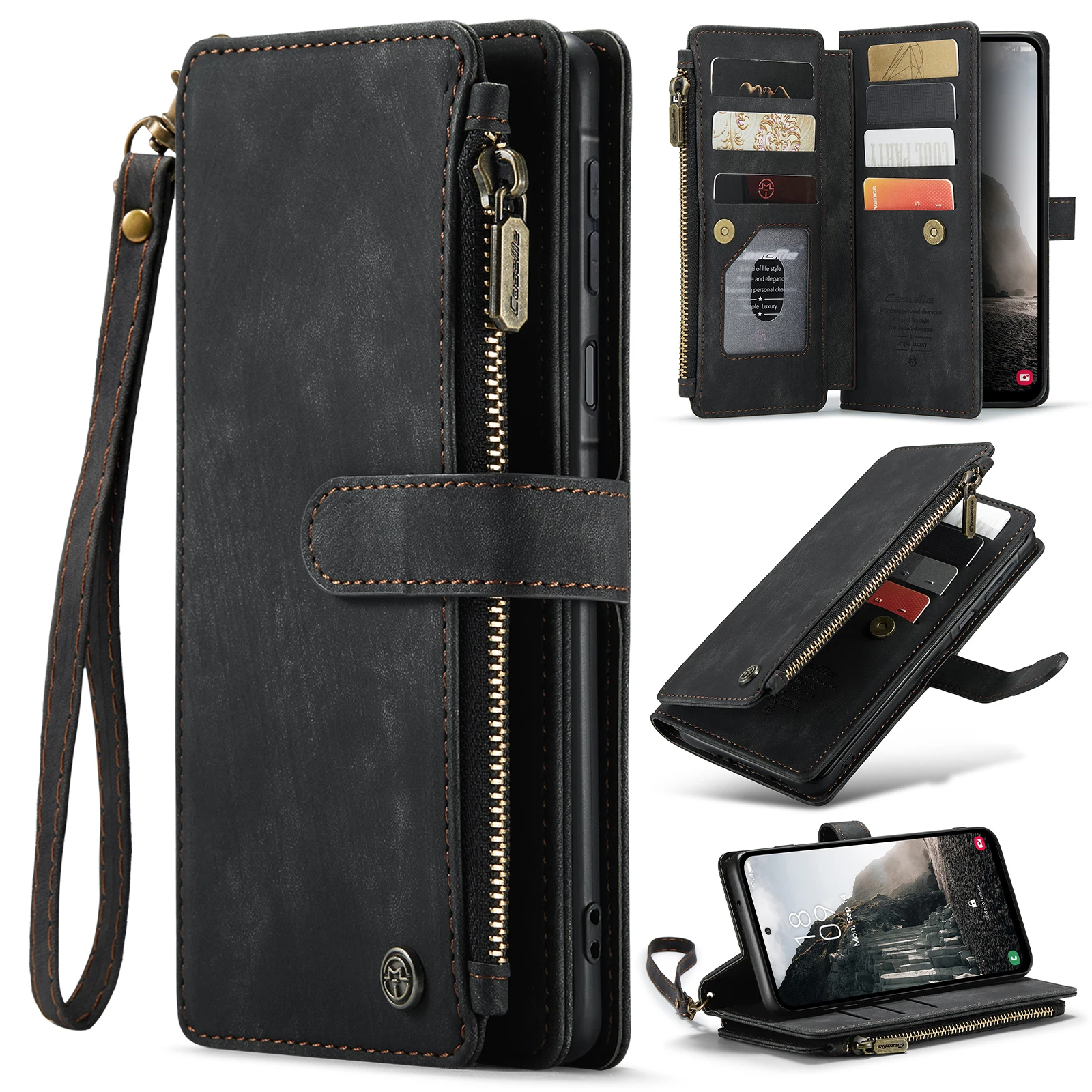 Ritsportemonnee hoesje voor A14 A15 A16 A17 A23 A24 A25 A32 A33 A34 A35 A36 A37 A52 A53 A54 A55 A56 A57 A72 4G 5G Telefoonhoes met koord